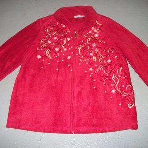 CROFT & BARROW RED GOLD SNOWFLAKE DESIGN HOLIDAY FLEECE JACKET WOMEN'S SZ SMALL